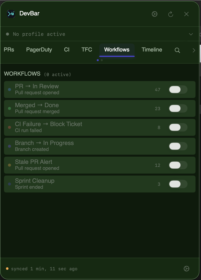 DevBar workflow automation rules